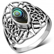 Light Large Abalone Celtic Silver Ring, r561